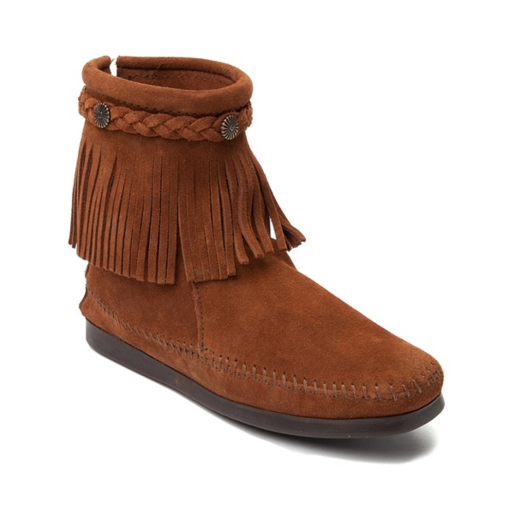 Minnetonka Back Zip Ankle Fringe Suede Boots size 9